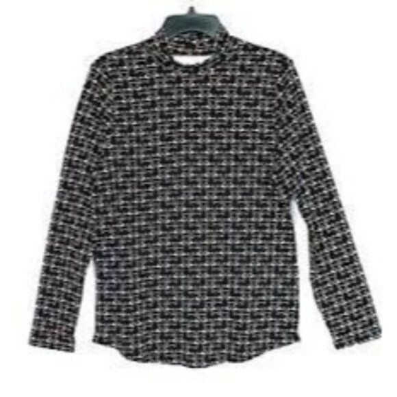 Charter Club Scottie-Print Mock Neck Cotton Top Deep Black Combo L - Picture 1 of 3